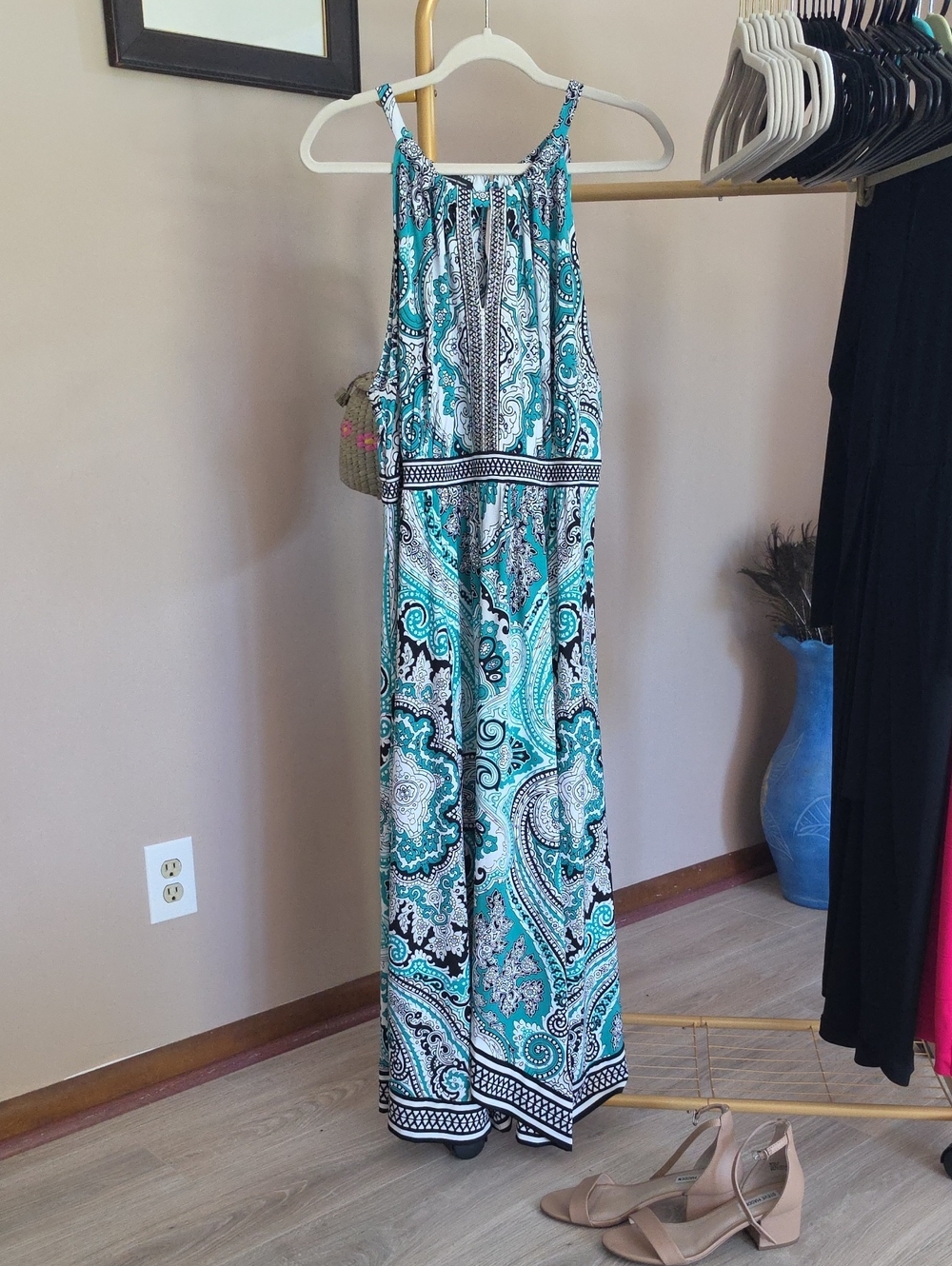 INC International Concepts Teal and White Paisley Maxi Dress